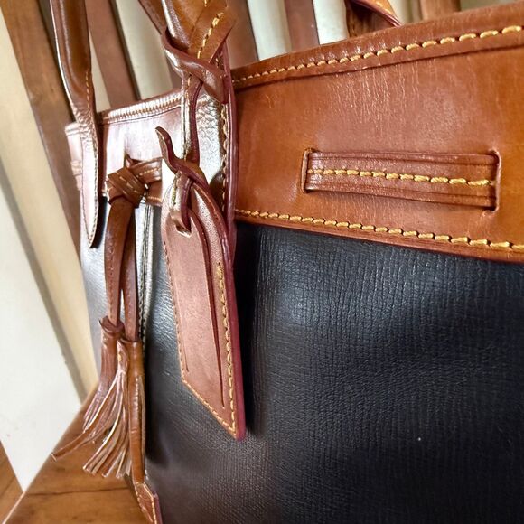 Dooney & Bourke Saffiano Leather Tassle Tote Bag — Black & Natural Trim - Picture 10 of 16